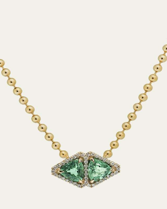 Pave Emerald East West Trillion Necklace with Lab-Grown Diamonds